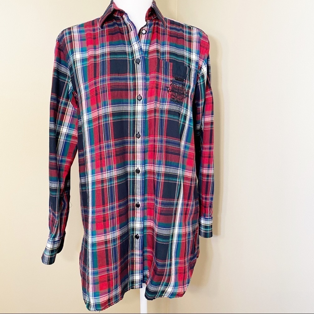 Ralph Lauren Plaid Button Front Tunic Top - S